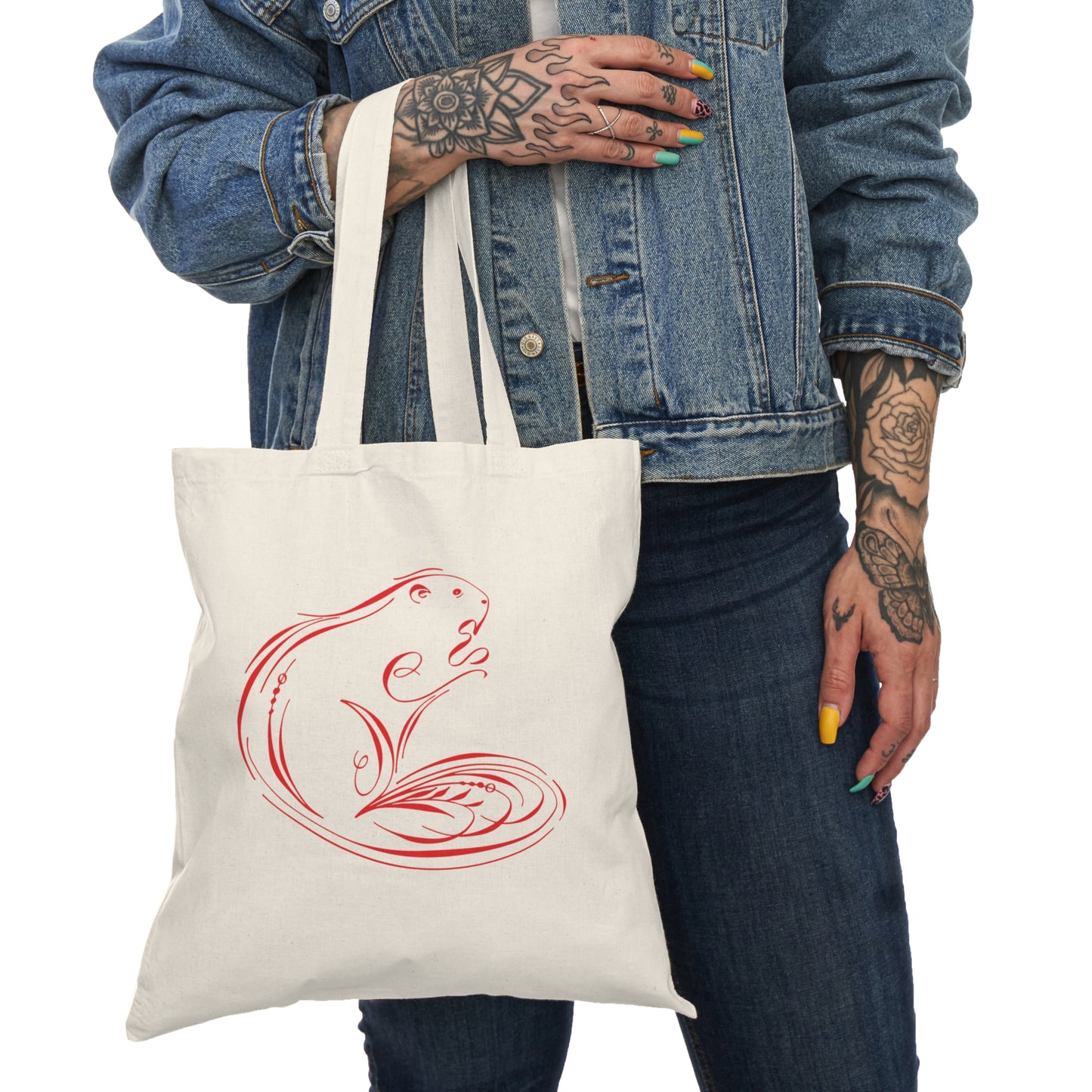 Flourished Beaver Eco-Friendly Natural Tote Bag
